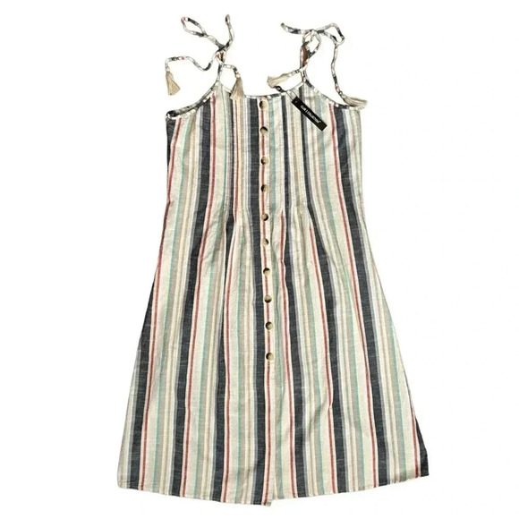 CLUB Z COLLECTION Striped Cotton Midi Sundress Cover-up sz S Tie Straps Pockets - Picture 2 of 8